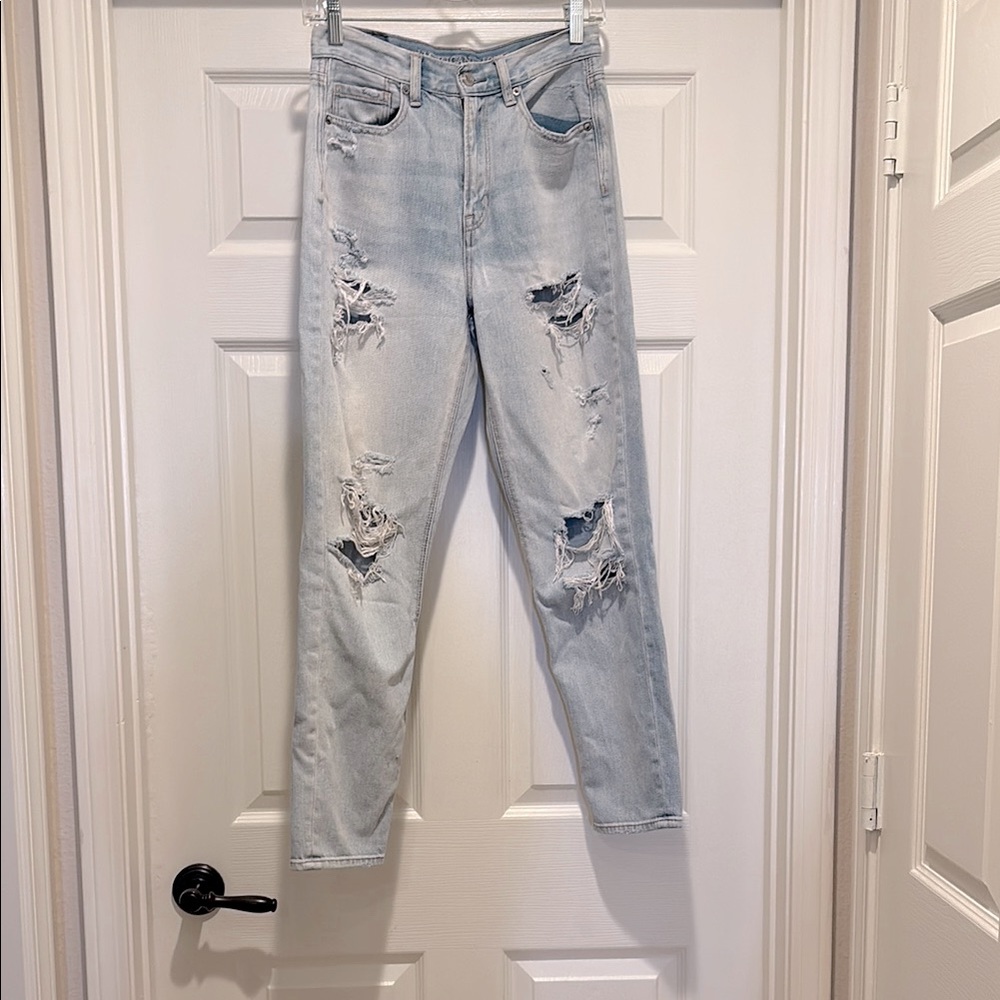 American Eagle Distressed Light Blue Mom Jeans